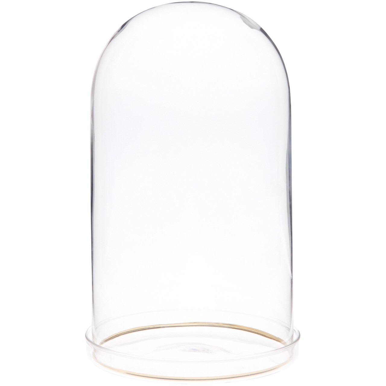Plymor 4.5" x 8" Glass Display Dome Cloche with Gold Rim (Clear Glass Tray Base)